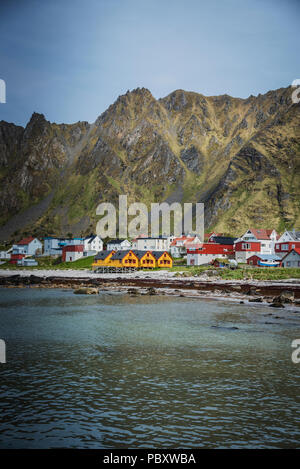 Blick auf das Fischerdorf von Bleik, in der Nähe von Andenes, Norwegen Stockfoto