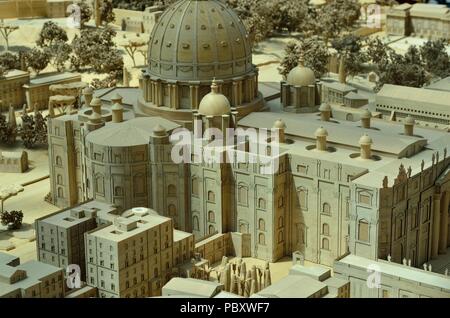 Holzmaßstab (Miniatur) Modell der Vatikanstadt im Inneren der Vatikanischen Museen, Vatikanstadt, Rom, Italien, Europa ausgestellt Stockfoto