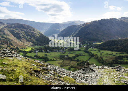 Schloss Crag, Lake District National Park, Großbritannien. Borger Dalr Geologie, Borrowdale-tal Stockfoto