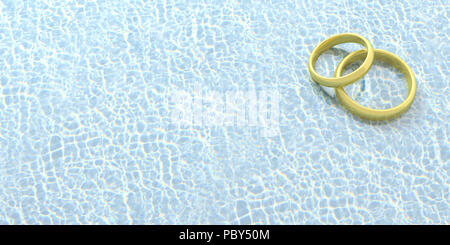 Hochzeit Party am Pool. Paar goldene Hochzeit Ringe am pool Wasser Hintergrund, Kopieren, 3 Abbildung d Stockfoto