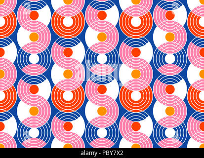 Geometrische abstrakte nahtlose Muster Hintergrund. Bunte Formen von Kurven und Kreise. Retro Stil modern Trend Design Stockfoto
