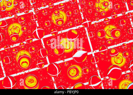 Flaggen von Kirgisistan, hinter ein Glas mit Tropfen bedeckt. Muster von Fahnen in Kirgisistan. 3D-Darstellung Stockfoto