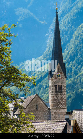 Die evangelische Kirche, Hallstatt, Österreich, Europa Stockfoto