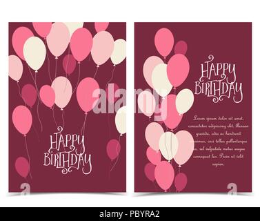 Vector Illustration Grußkarte mit fliegenden Luftballons mit Platz für Text. Alles Gute zum Geburtstag Stock Vektor
