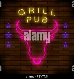 Grill Pub Neon bunte Zeichen Stock Vektor