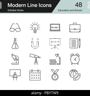 Bildung und Schule Symbole. Modernes Design Set 48. Für die Präsentation, Grafik Design, Mobile, Web Design, Infografiken. Editierbare Anschlag Stock Vektor
