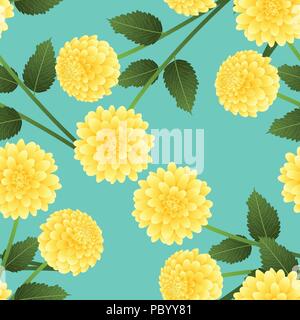 Gelbe Dahlie auf Grüne Minze Hintergrund. Mexikos nationale Blume. Vector Illustration. Stock Vektor