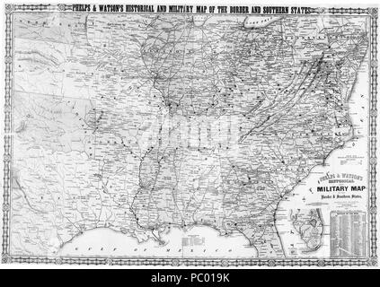 280 historischen und militärischen Karte von der Grenze und südlichen Staaten. Phelps & Amp; Watson, 1866 Stockfoto