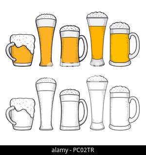 Gläser Bier mit Kranz von Hopfen Vintage vektor Gravur Illustration für Web, Plakat, Einladung zur Party. Hand gezeichnet Design Element isoliert Stock Vektor