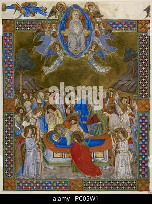 167 Don Silvestro dei Gherarducci - Schrittweise von Santa Maria degli Angeli - Folio 142 - Der Tod und die Himmelfahrt der Jungfrau (British Library, MS 37955 A) Stockfoto