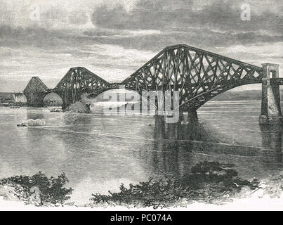 Forth Bridge aus dem Südwesten. Blick aus dem 19. Jahrhundert. Stockfoto