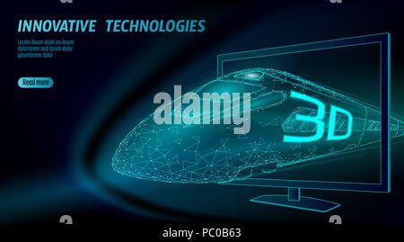Streaming-TV 3D Vision Low Poly online ansehen. Moderne high-speed bullet rail Business Konzept. Dunkelblau polygonalen Dreieck Punkte Innovation augmented reality home cinema Vector Illustration Stock Vektor