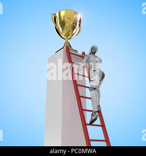 3D-rendering Roboter klettern Gold Star trophy zu erreichen. Stockfoto