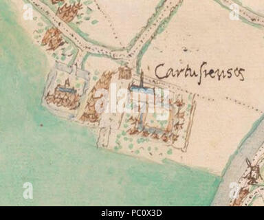 345 Koningsdal, Detail von Karte von Gent von Jacob Van Deventer Stockfoto