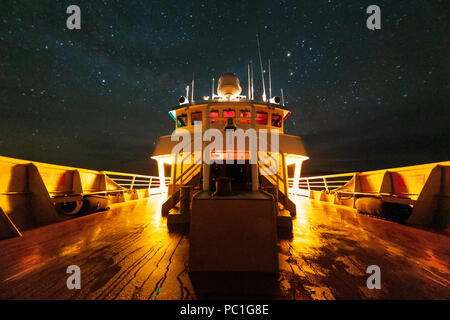 Die lindblad Expeditions Schiff National Geographic Sea Lion in Baja California Sur, Mexiko. Stockfoto