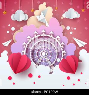 Riesenrad in Cloud-Cartoon Illustration. Stock Vektor