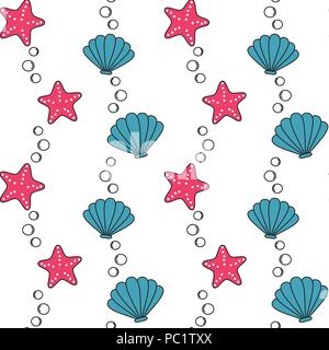 Süße Sommer nahtlose Vektor Muster Hintergrund Abbildung mit Seesternen und Muscheln Stock Vektor