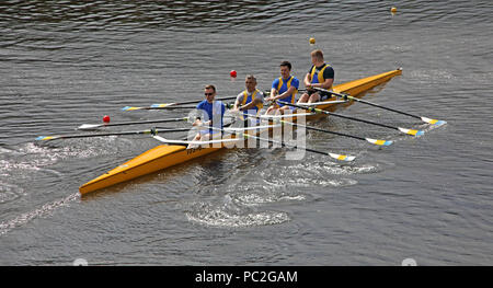 WRC mens Coxless Quad, Warrington Rudern Club Sommer Regatta 2018, Howley Lane, Mersey River, Cheshire, North West England, Großbritannien Stockfoto