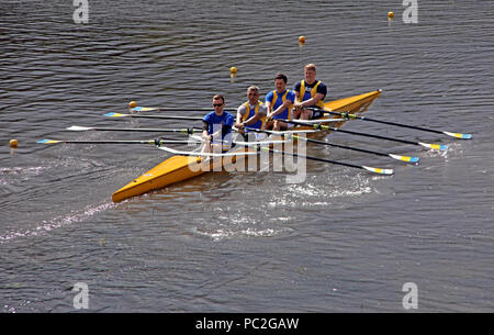 WRC mens Coxless Quad, Warrington Rudern Club Sommer Regatta 2018, Howley Lane, Mersey River, Cheshire, North West England, Großbritannien Stockfoto