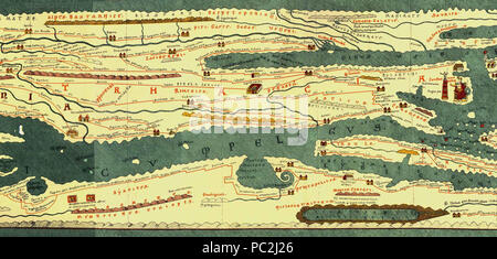 469 Teil der Tabula Peutingeriana, östlichen Mösien unterlegen, östlichen Dacia und Thrakien Stockfoto