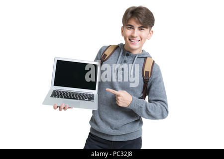 Freundliche männliche Studenten mit Laptop Stockfoto