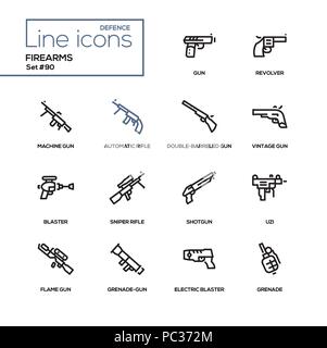 Schusswaffen - moderne Linie Design Icons einstellen Stock Vektor