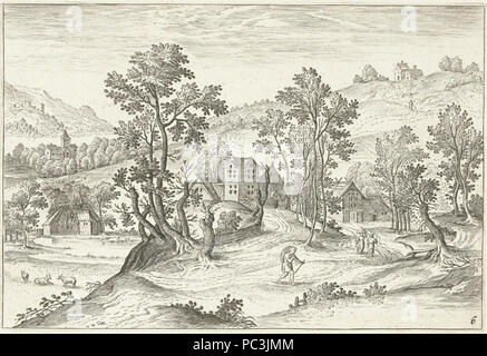 Adriaen Collaert, Jakob Grimmer - Landschaft mit Wanderern. Stockfoto