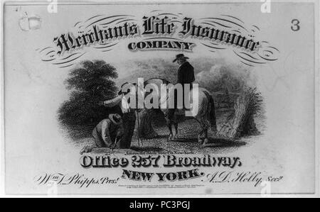Werbung für die Kaufleute Life Insurance Co. von New York City eventuell verwendet als Quittung) - American Bank Note Co. in New York Stockfoto