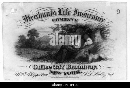 Werbung für die Kaufleute Life Insurance Co. von New York City eventuell verwendet als Quittung) - American Bank Note Co. in New York Stockfoto