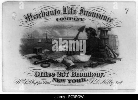 Werbung für die Kaufleute Life Insurance Co. von New York City eventuell verwendet als Quittung) - American Bank Note Co. in New York Stockfoto