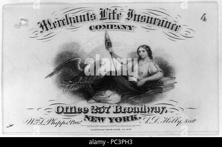 Werbung für die Kaufleute Life Insurance Co. von New York City eventuell verwendet als Quittung) - American Bank Note Co. in New York Stockfoto
