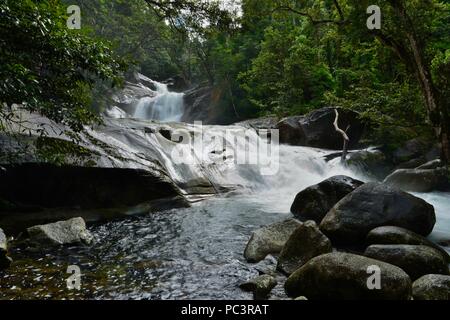 Josephine Falls ist ein großer Wasserfall und ein beliebtes Touristenziel und Badeplatz, Josephine Falls gehen, Bartle Frere, QLD, Australien Stockfoto