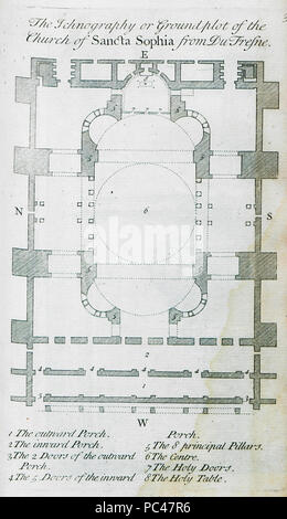 596 Die ichnography oder groundplot der Kirche Sancta Sophia von du Fresne-Gilles Pierre - 1729 Stockfoto