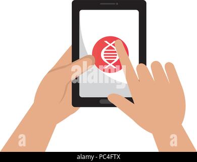 Hand mit Tablet mit Molekül DNA Stock Vektor