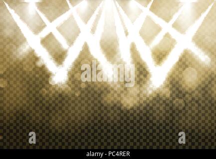 Shining Gold disco Strahler mit blured Bokeh auf transparenten Hintergrund. Vector Illustration Stock Vektor