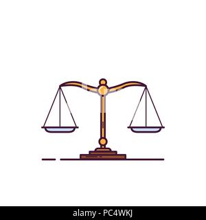 Waagen Banner. Balance und Gewicht Messung Konzept. Vergleich und Waage unterzeichnen. Linienstil flachbild Vector Illustration. Stock Vektor