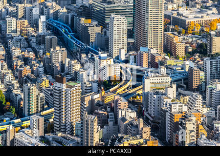 Asien Business Konzept für Immobilien und Corporate Bau - Panoramablick auf die moderne Skyline der Stadt aus der Vogelperspektive Luftaufnahme von Odaiba & Tokyo Metropolitan E Stockfoto