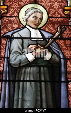 St. Joseph Kathedrale (Nha Tho Lon). Glasfenster. Johannes Baptist de la Salle. Hanoi. Vietnam. | Verwendung weltweit Stockfoto