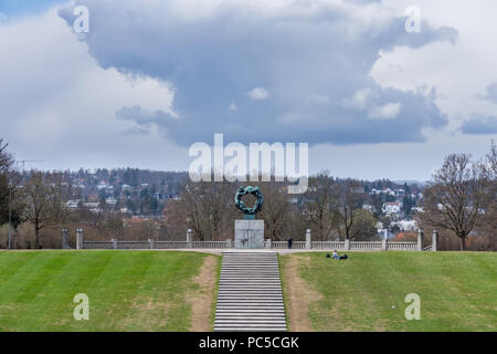 Berühmten park Vigeland in Oslo, der Park ist der Veranstaltungsort der Skulpturen in Bronze und Granit erstellt von Gustav Vigeland. Norwegen Stockfoto