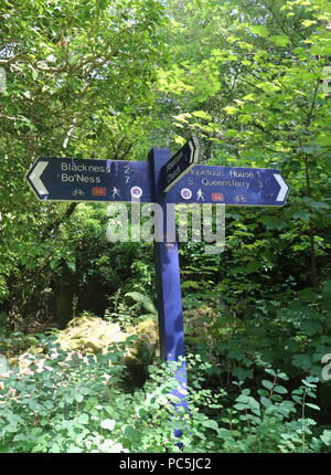 Wegweiser auf John Muir Weg in der Nähe von Schwärze Schottland Juli 2018 Stockfoto