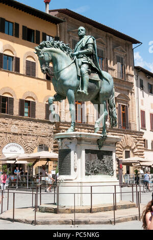 Reiterstandbild von Cosimo de' Medici, Politiker, Banker, der Piazzale Michelangelo, Florenz, Toskana, Italien Stockfoto