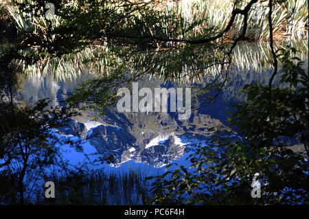 17. 22 Apr, 2018. Auf dem Weg im Fjordland National Park auf der Südinsel von Neuseeland - See Spiegel, im April 2018 | Verwendung der weltweiten Kredit aufgezeichnet: dpa/Alamy leben Nachrichten Stockfoto