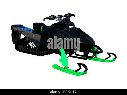 3D-Rendering von einem Schneemobil, oder Motor Schlitten, Schlitten, oder snowmachine, ein motorisiertes Fahrzeug für den Winter Reisen, auf weißem Hintergrund Stockfoto