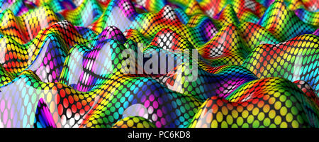 Wellen und Locken mit lebendigen Farben. Abstrakte farbenfrohe Hintergrund. 3D-Darstellung Stockfoto