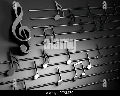 3D-Darstellung von Noten und musikalische Zeichen der abstrakten Musik Blatt. Songs und Melodie Konzept Stockfoto
