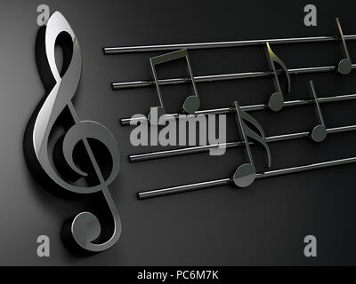 3D-Darstellung von Noten und musikalische Zeichen der abstrakten Musik Blatt Stockfoto