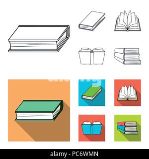 Verschiedene Arten von Büchern. Bücher Sammlung Symbole in der Gliederungsansicht, flacher Stil vektor Symbol lieferbar Abbildung. Stock Vektor