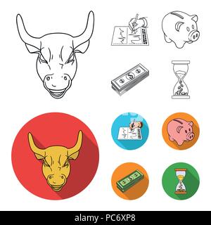 Bank, Business Plan, Bündel von Notizen, Zeit, Geld. Geld und Finanzen set Sammlung Icons in Grenzen, flacher Stil vektor Symbol lieferbar Abbildung: Stock Vektor