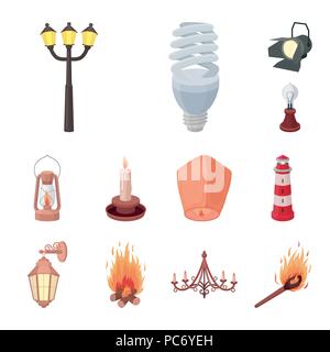 Light source cartoon icons in set collection for design. Light and equipment vector symbol stock  illustration. Stock Vektor