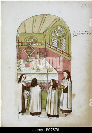 346 Konstanzer Richental Chronik Gottesdienst der Griechisch-Orthodoxen, Vorbereitung des Gottedienstes 120 r Stockfoto